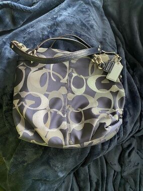 Coach Shoulder Bag in Navy and Gray Signature Jacquard